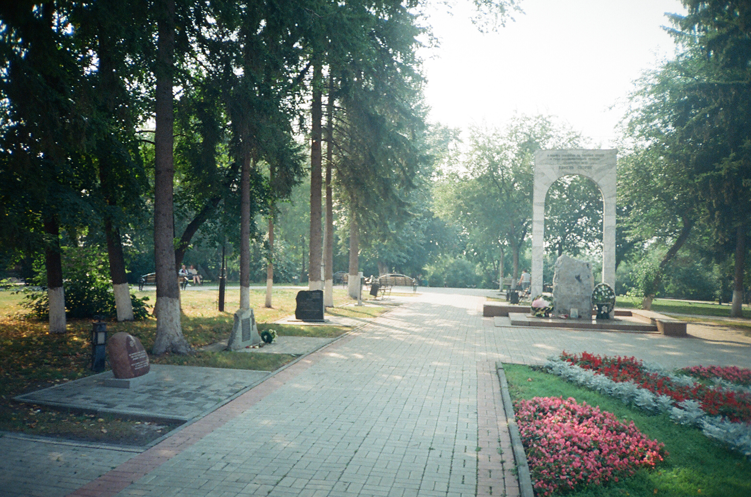 The Stone of Sorrow memorial, Tomsk, 2012. The central monument with surrounding national commemorative memorials.